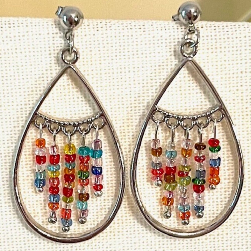 Handmade Seed Bead Dangle Post Earrings